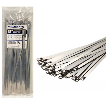 Kable Kontrol® Heavy Duty Stainless Steel Metal Zip Ties - 15 Long - 350 Lbs Tensile Strength - 100 Pcs / Pack